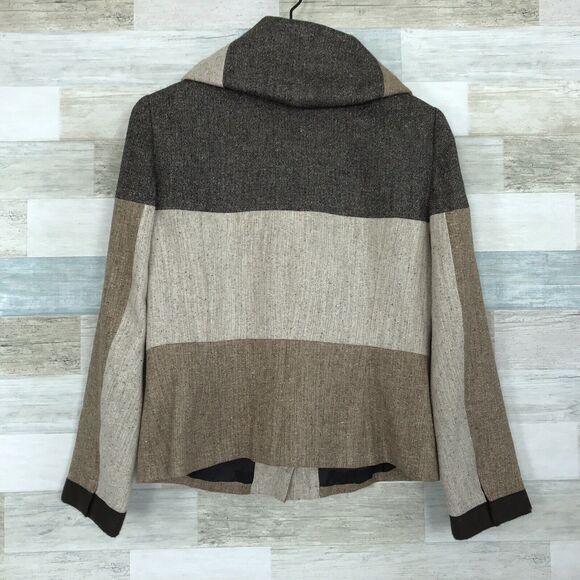 Worth Tweed Button Up Jacket Rolled Collar Brown Tan Plaid Womens 10 Petite 10P - Picture 6 of 8